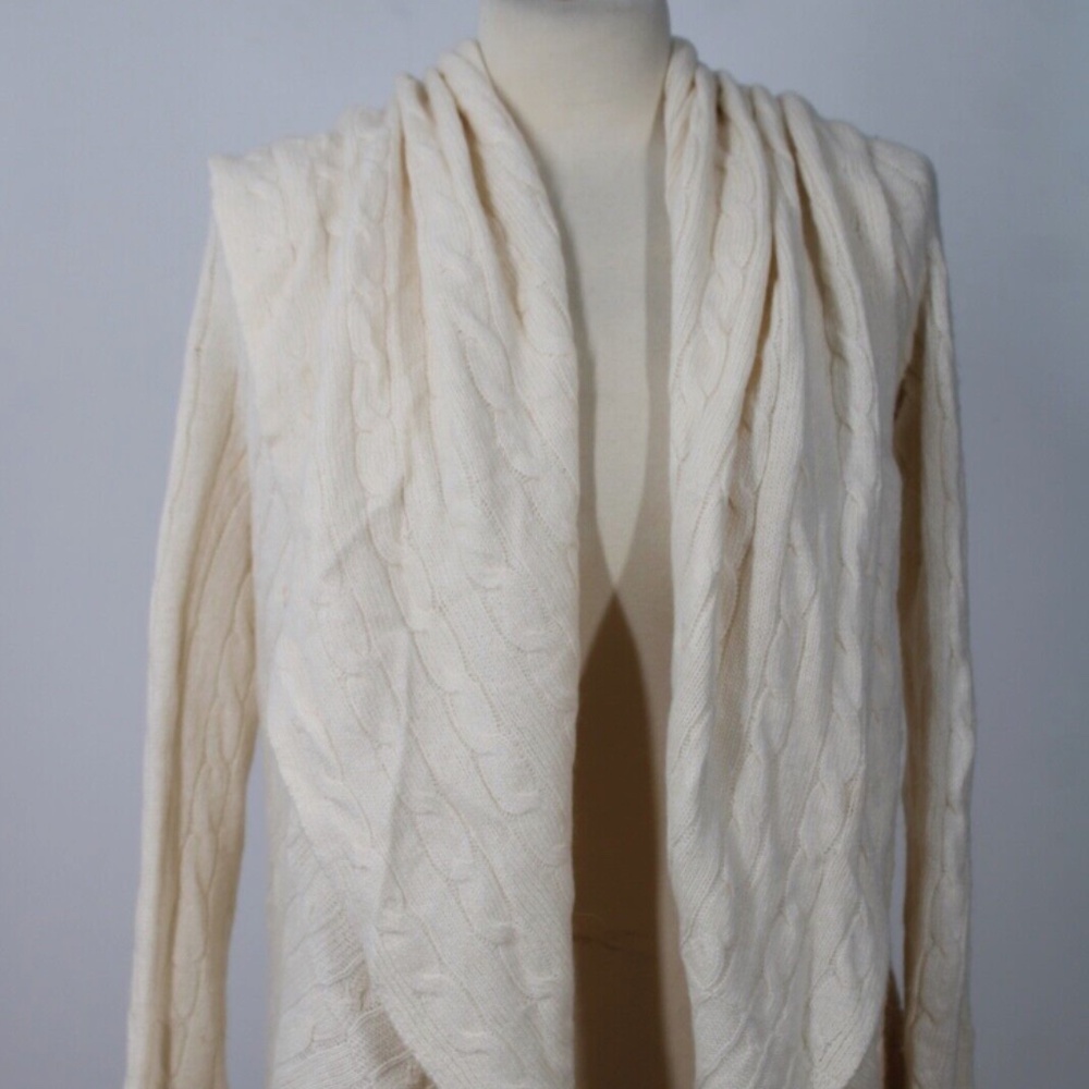 Lauren Ralph Lauren M/L Petite Ivory Cable Knit Shawl Collar Circle Cardigan